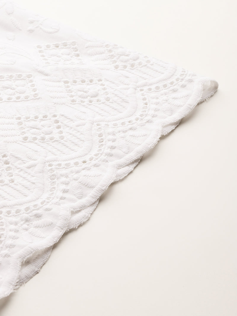 White Embroidered Palazzos–Fully Lined, Elastic Waist & Ankle-Length with Side Pocket