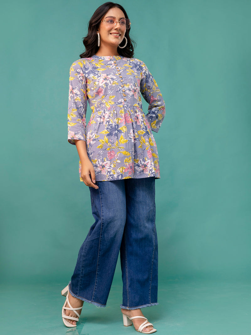 Tunic – Mandarin Collar, 3/4 Sleeves, Flattering Fit (Sizes S–XXL)