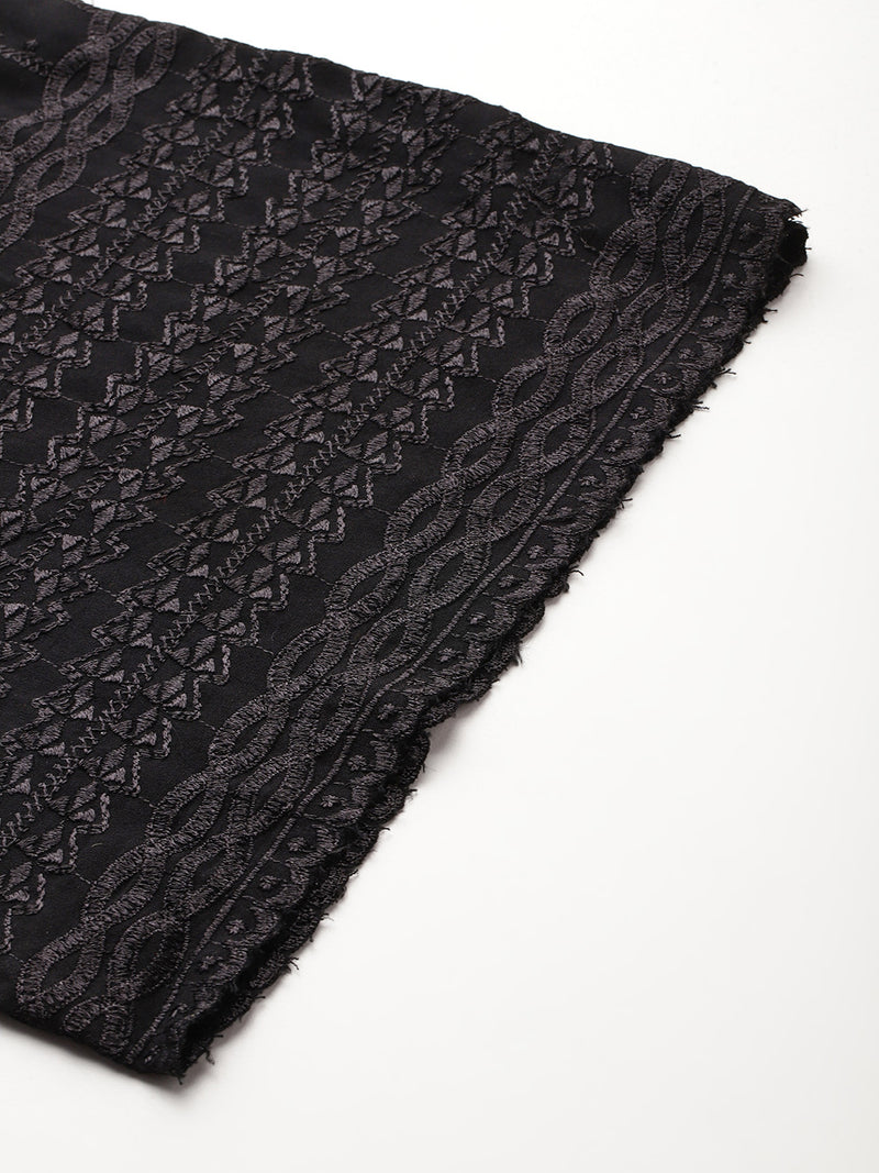 Black Black Embroidered Cotton Palazzos–Elastic Waist & Ankle-Length with Side Pocket