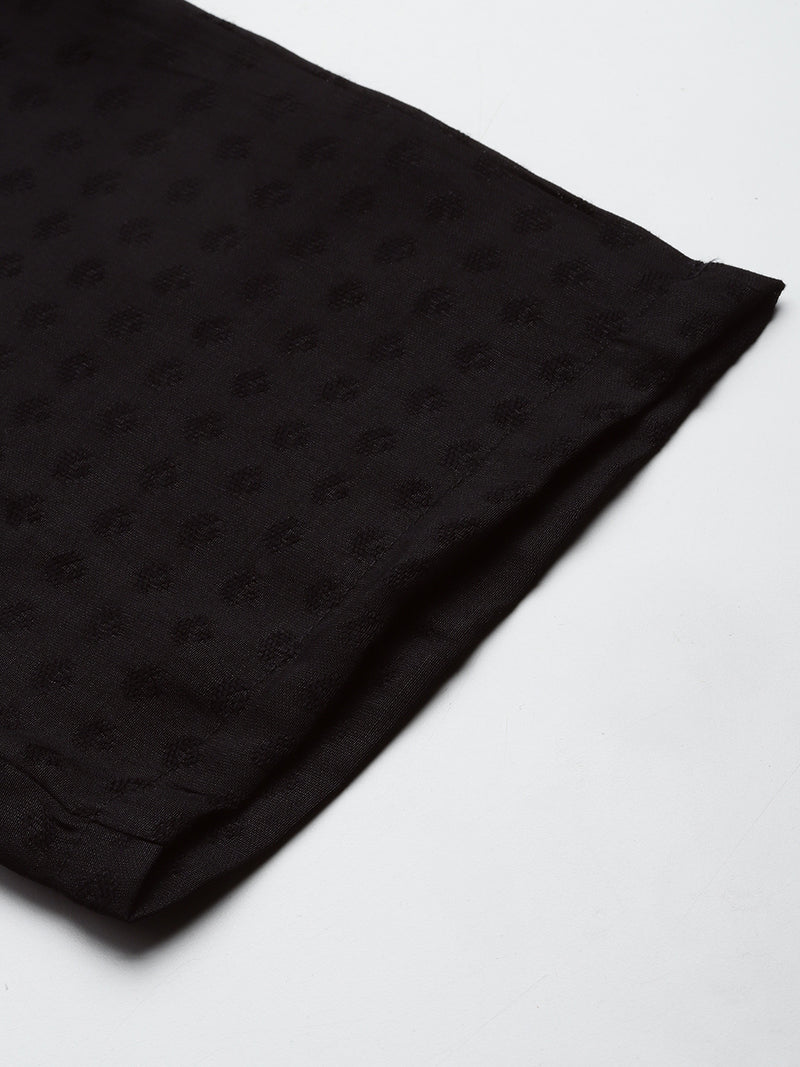 Black Women's Embroidered Co-ord Set - Viscose Fabric Full Sleeve Shirt and Pant