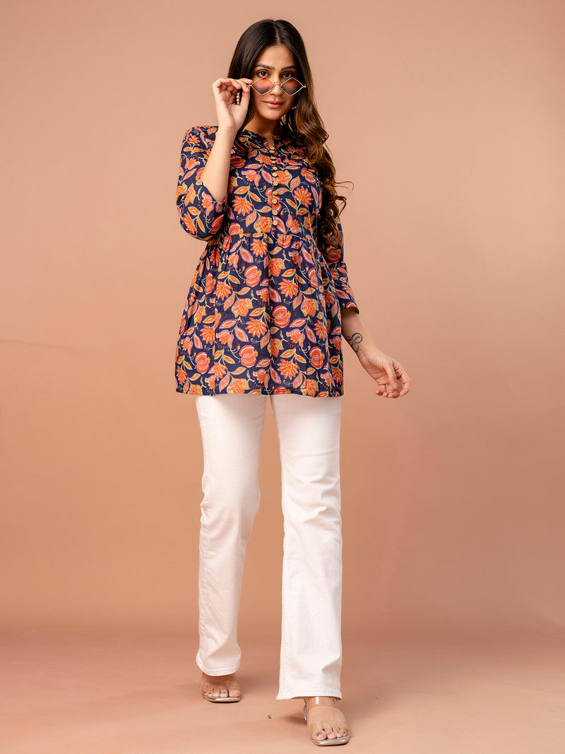 Top – Mandarin Collar, 3/4 Sleeves, Flattering Fit (Sizes S–XXL)