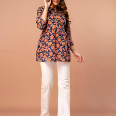 Top – Mandarin Collar, 3/4 Sleeves, Flattering Fit (Sizes S–XXL)