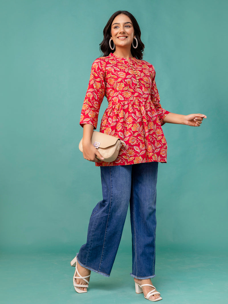 Top – Mandarin Collar, 3/4 Sleeves, Flattering Fit (Sizes S–XXL)