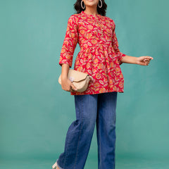 Top – Mandarin Collar, 3/4 Sleeves, Flattering Fit (Sizes S–XXL)