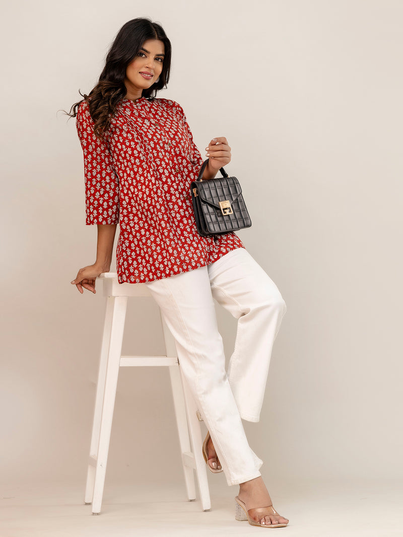 Elegant Mandarin Collar Printed Tunic – Stylish & Comfortable, Sizes