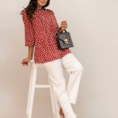 Elegant Mandarin Collar Printed Tunic – Stylish & Comfortable, Sizes