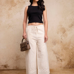 Women’s Cotton Embroidered Wide-Leg Palazzos | Soft, Breathable & Elegant