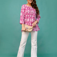 Chic Printed Short Kurti with Round Neck & 3/4 Sleeves