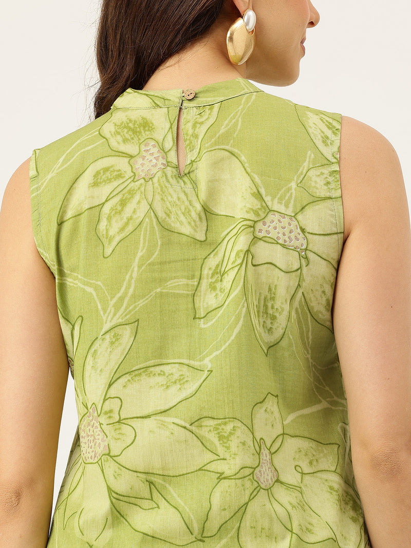 Floral Sleeveless Cotton Co-Ord Set with Choker Neckline – Pure Cotton | Sizes S–XXL