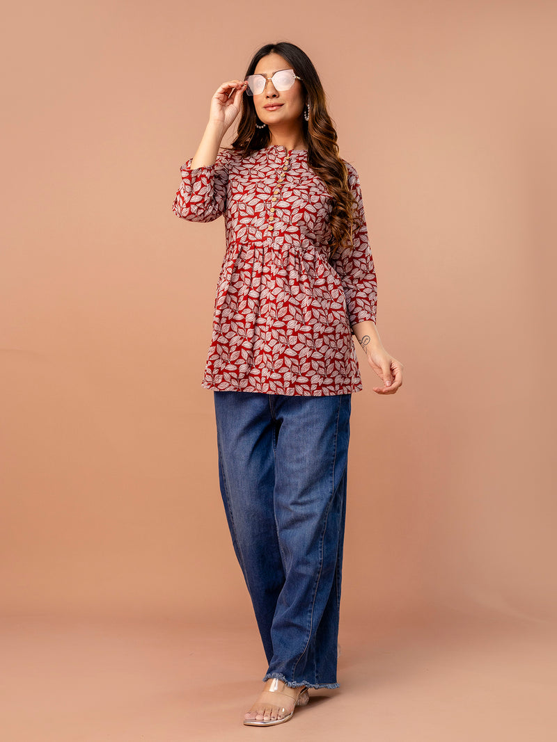 Top – Mandarin Collar, 3/4 Sleeves, Flattering Fit (Sizes S–XXL)