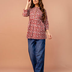 Top – Mandarin Collar, 3/4 Sleeves, Flattering Fit (Sizes S–XXL)