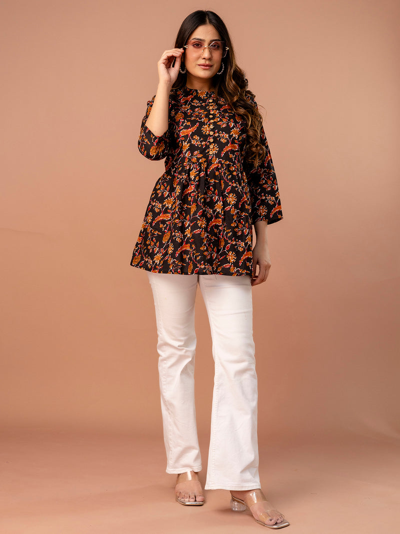 Top – Mandarin Collar, 3/4 Sleeves, Flattering Fit (Sizes S–XXL)