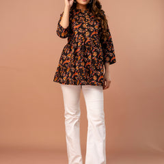 Top – Mandarin Collar, 3/4 Sleeves, Flattering Fit (Sizes S–XXL)