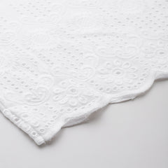 White White Embroidered Cotton Palazzos–Elastic Waist & Ankle-Length with Side Pocket