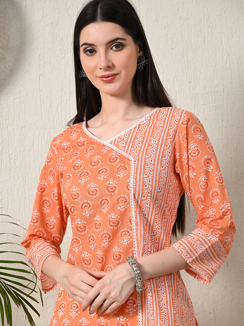 Graceful Wrap-Style Angrakha Cotton Kurti for Everyday Wear