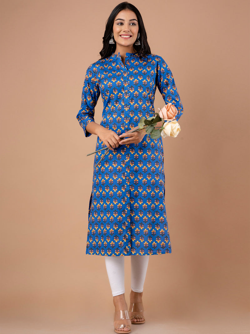 Feranoid Straight Knee Length Blue Colour Kurta For Women