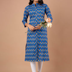 Feranoid Straight Knee Length Blue Colour Kurta For Women
