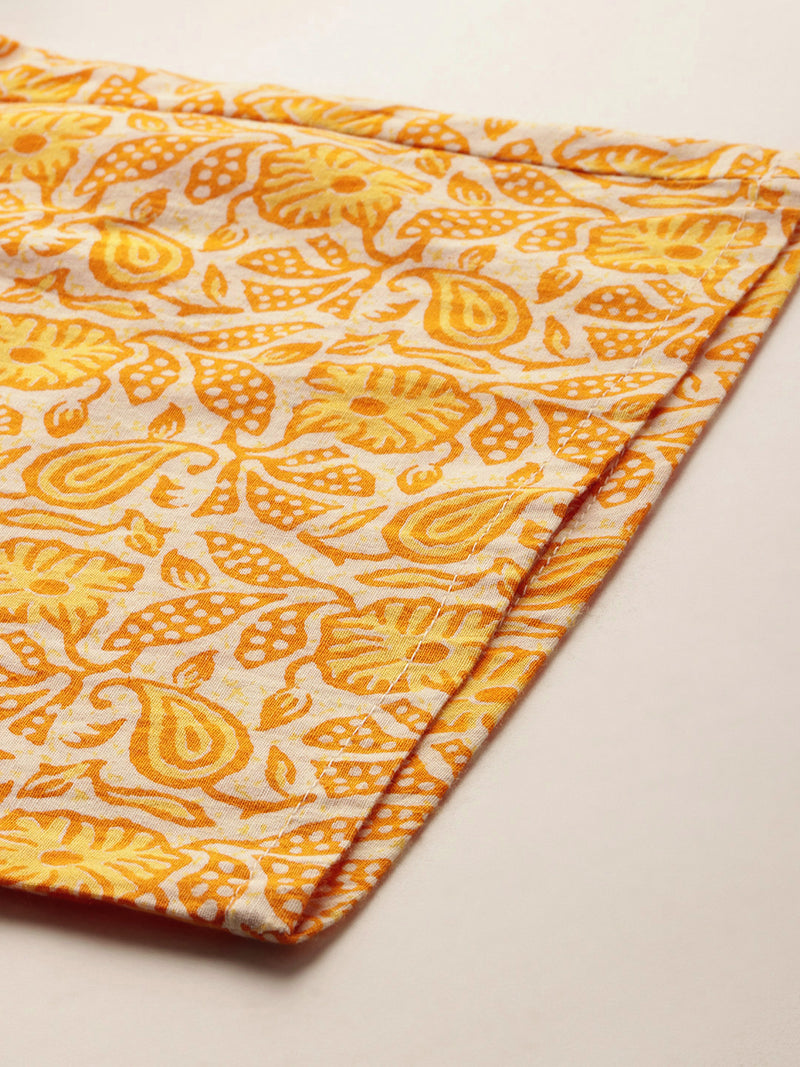 Yellow Women Pure Cotton Paisley Printed Palazzo Pants | Elastic Waist | Wide Leg