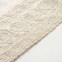 Beige Beige Palazzo|Embroidered, Flax Cotton, Sequin Detail, Ankle-Length, Single Pocket