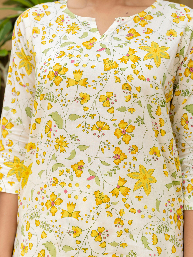 Yellow Breezy Printed Cotton Co-Ord Set for Comfortable All-Day Wear