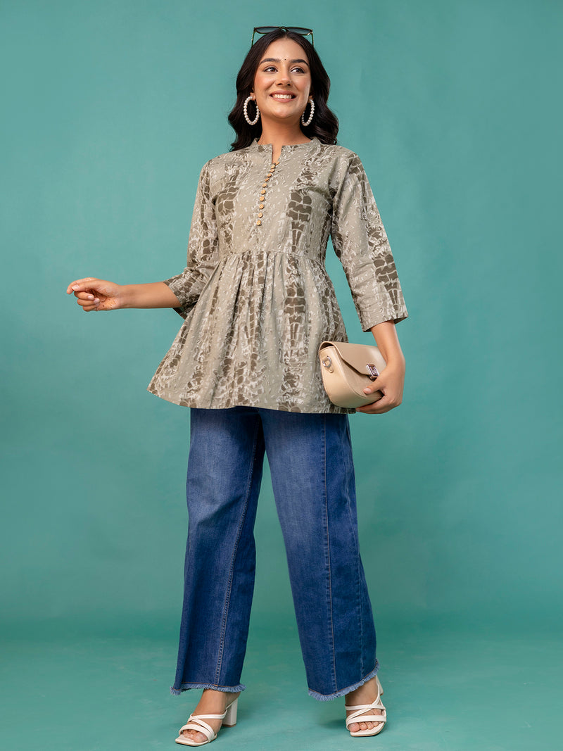 Tunic – Mandarin Collar, 3/4 Sleeves, Flattering Fit (Sizes S–XXL)
