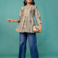 Tunic – Mandarin Collar, 3/4 Sleeves, Flattering Fit (Sizes S–XXL)