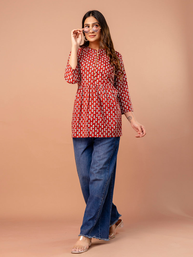 Top – Mandarin Collar, 3/4 Sleeves, Flattering Fit (Sizes S–XXL)