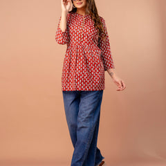 Top – Mandarin Collar, 3/4 Sleeves, Flattering Fit (Sizes S–XXL)