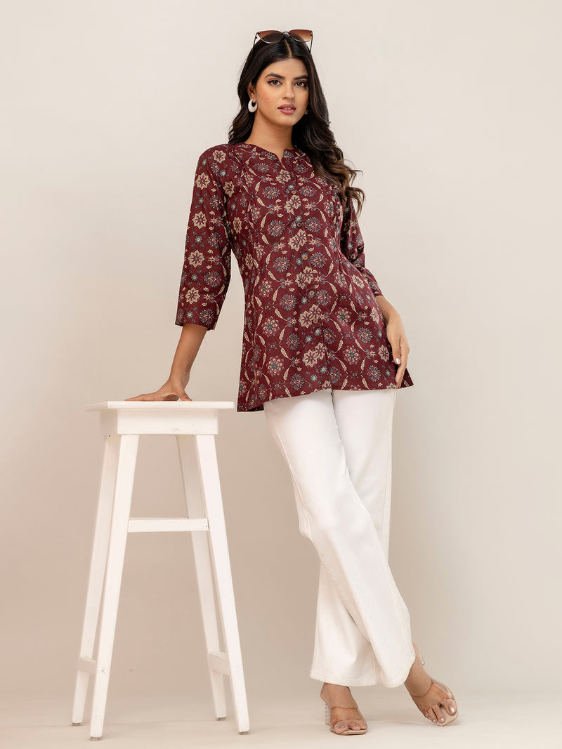 Elegant Mandarin Collar Printed Tunic – Stylish & Comfortable, Sizes