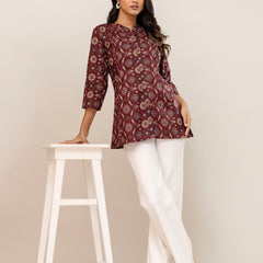 Elegant Mandarin Collar Printed Tunic – Stylish & Comfortable, Sizes