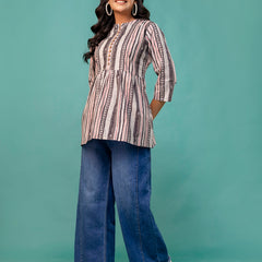 Tunic – Mandarin Collar, 3/4 Sleeves, Flattering Fit (Sizes S–XXL)