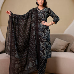 Printed Cotton Kurta Set with V-Neckline, Ankle-Length Pants and Graceful Dupatta