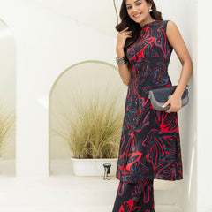 Luxury Mandarin Collar Printed Co-Ord Set with Button Detail A-Line Kurta & Comfort Fit Pants