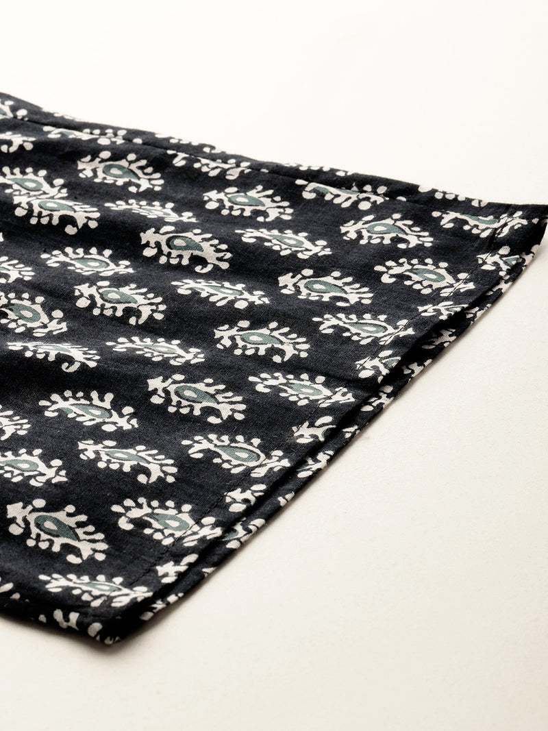 Black Women Pure Cotton Paisley Printed Palazzo Pants | Elastic Waist | Wide Leg