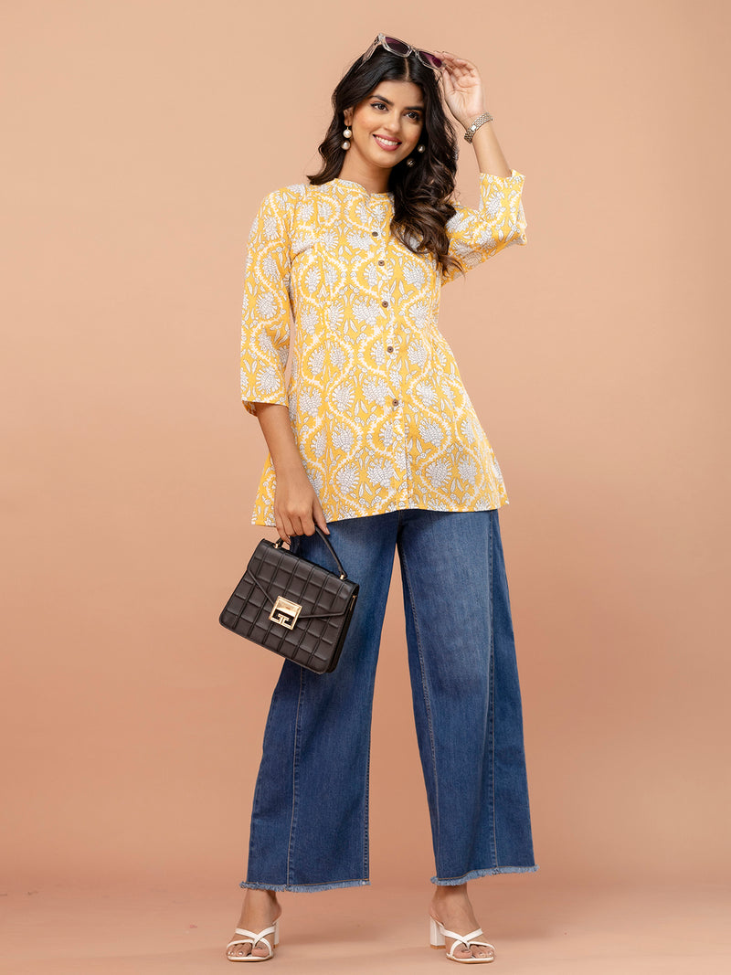Elegant Mandarin Collar Printed Tunic – Stylish & Comfortable, Sizes