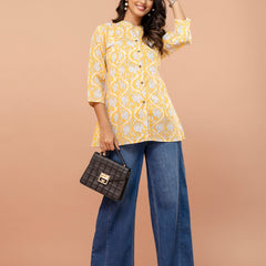 Elegant Mandarin Collar Printed Tunic – Stylish & Comfortable, Sizes