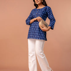 Chic Printed Short Kurti with Round Neck & 3/4 Sleeves
