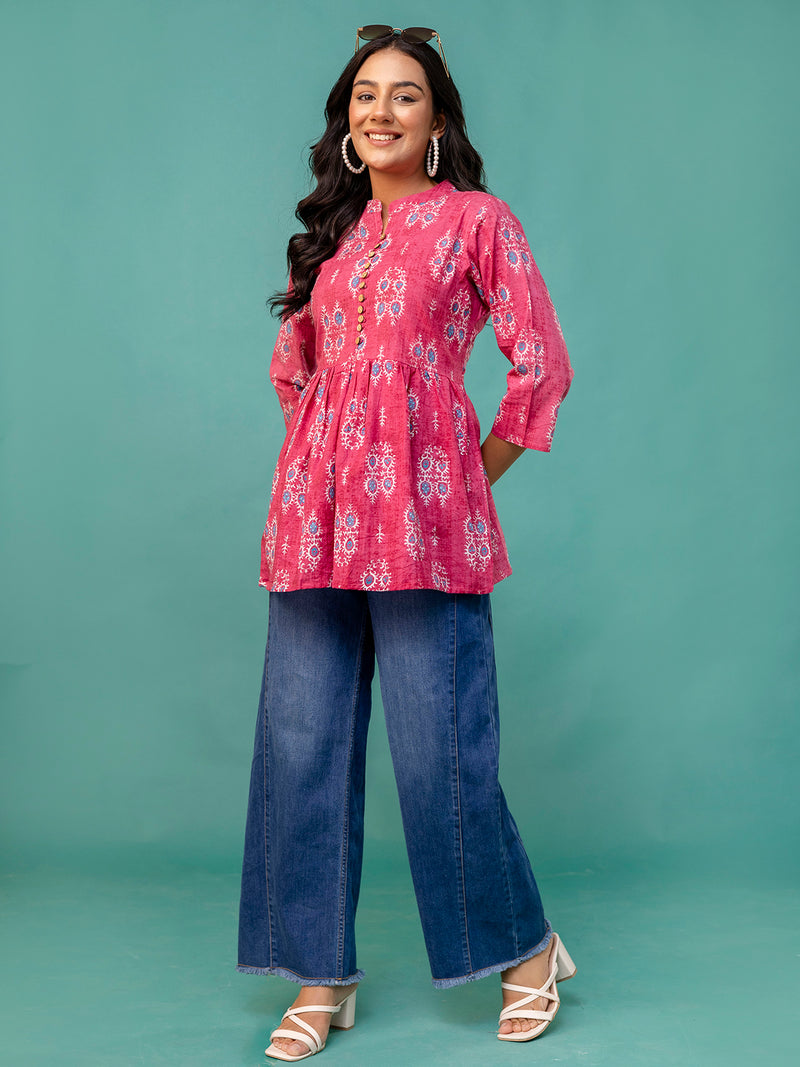 Top – Mandarin Collar, 3/4 Sleeves, Flattering Fit (Sizes S–XXL)