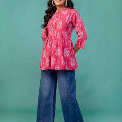 Top – Mandarin Collar, 3/4 Sleeves, Flattering Fit (Sizes S–XXL)