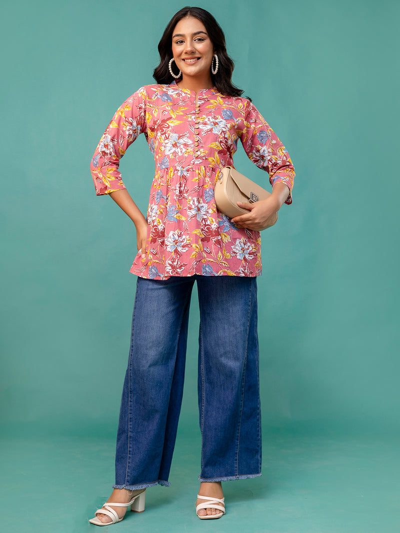 Tunic – Mandarin Collar, 3/4 Sleeves, Flattering Fit (Sizes S–XXL)