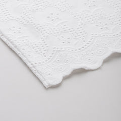 White White Embroidered Cotton Palazzos–Elastic Waist & Ankle-Length with Side Pocket