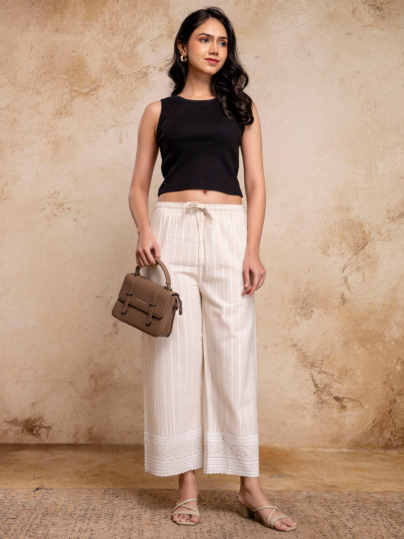 Women’s Cotton Embroidered Wide-Leg Palazzos | Soft, Breathable & Elegant