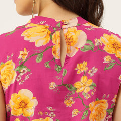 Floral Sleeveless Cotton Co-Ord Set with Choker Neckline – Pure Cotton | Sizes S–XXL