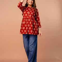 Top – Mandarin Collar, 3/4 Sleeves, Flattering Fit (Sizes S–XXL)