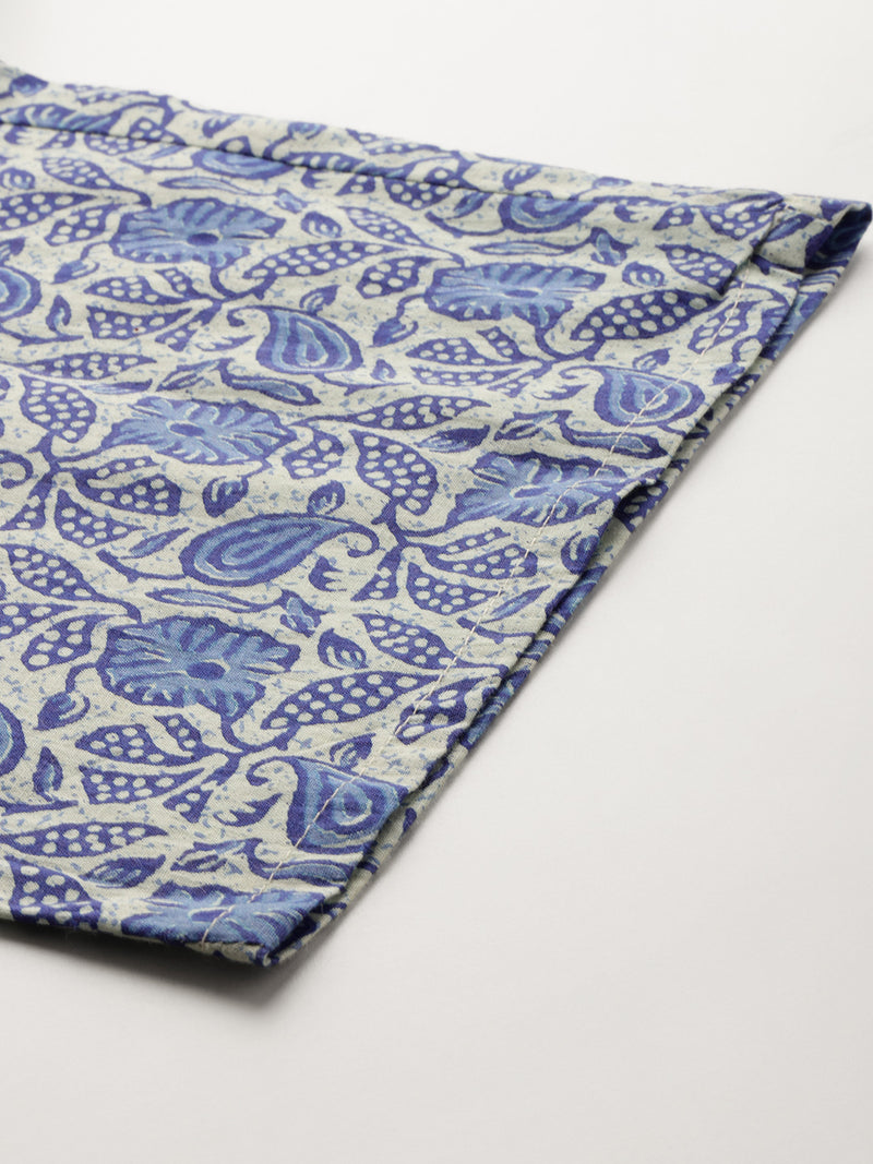 Light Blue Women Pure Cotton Paisley Printed Palazzo Pants | Elastic Waist | Wide Leg