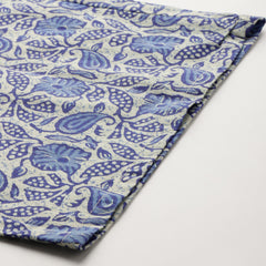 Light Blue Women Pure Cotton Paisley Printed Palazzo Pants | Elastic Waist | Wide Leg