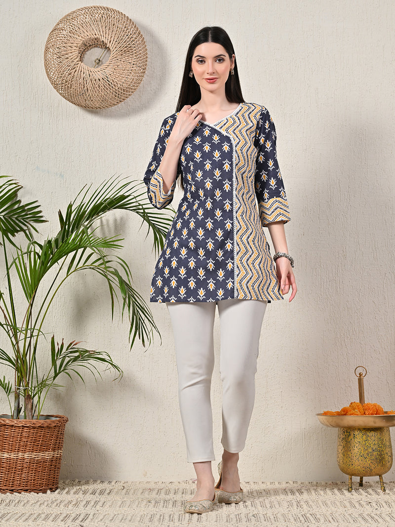 Graceful Wrap-Style Angrakha Cotton Kurti for Everyday Wear