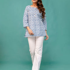 Chic Printed Short Kurti with Round Neck & 3/4 Sleeves