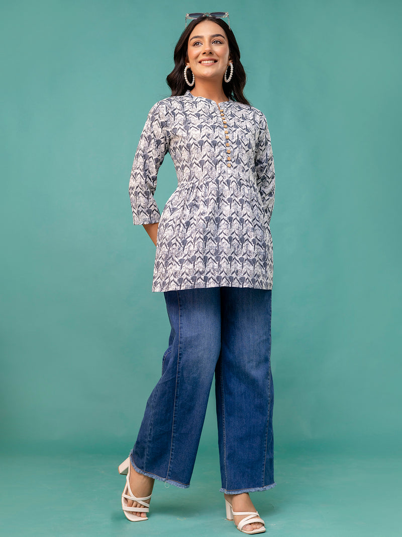 Tunic – Mandarin Collar, 3/4 Sleeves, Flattering Fit (Sizes S–XXL)