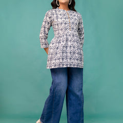 Tunic – Mandarin Collar, 3/4 Sleeves, Flattering Fit (Sizes S–XXL)